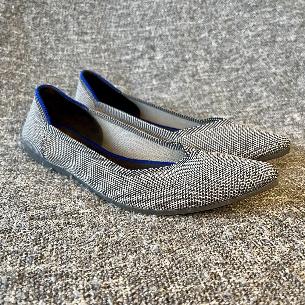 Rothys Point Cloud Birdseye Ballet Flats Grey Womens Size 7 Pointed Toe Shoe